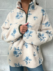 RD STYLE Half Zip Floral Sherpa Jacket