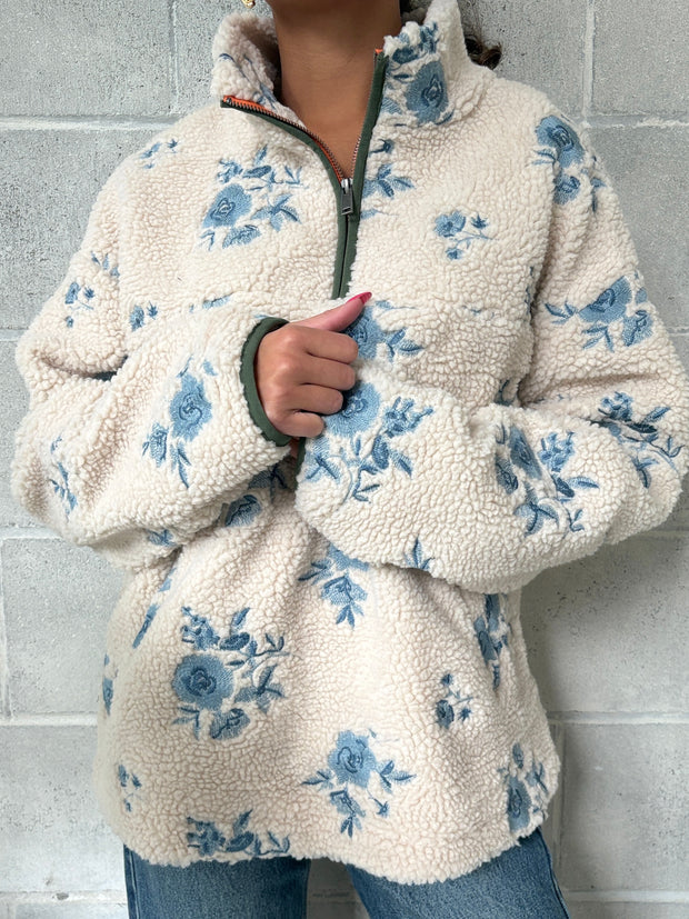 RD STYLE Half Zip Floral Sherpa Jacket