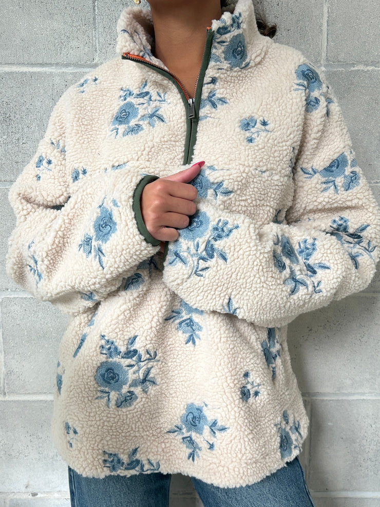 RD STYLE Half Zip Floral Sherpa Jacket