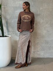 27 Animal Print Lace Trim Maxi Skirt