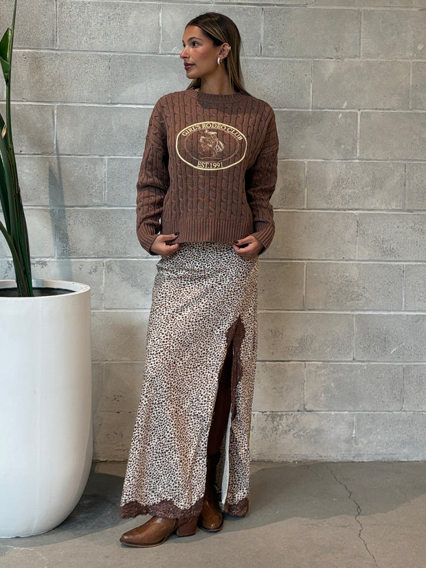 27 Animal Print Lace Trim Maxi Skirt