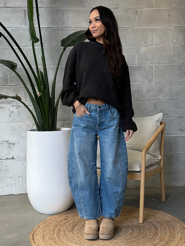 FREE PEOPLE Good Luck Mid Rise Barrel Jean