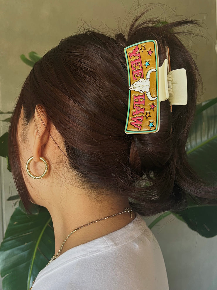 27 Faux Leather Yeehaw Claw Clip