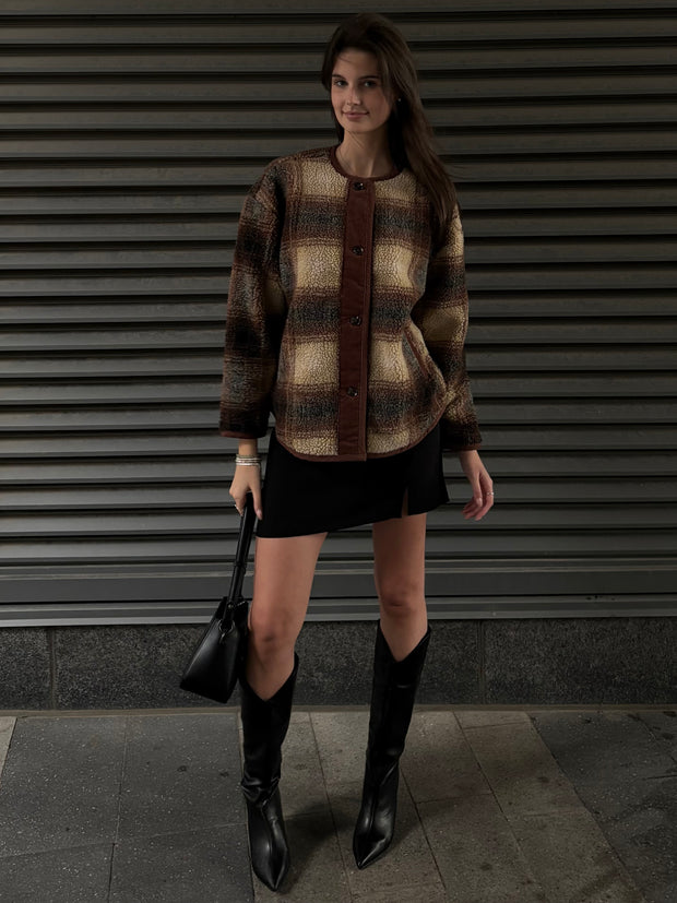 RD STYLE Sophie Plaid Sherpa Jacket