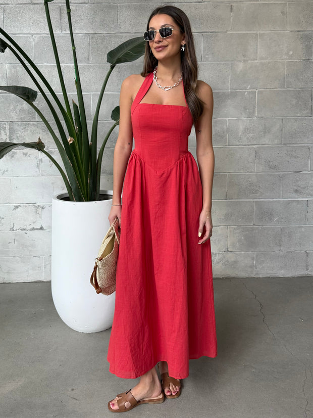 RUNAWAY THE LABEL Locklea Halter Neck Midi Dress