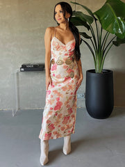 27 Floral Satin Open Back Maxi Slip Dress