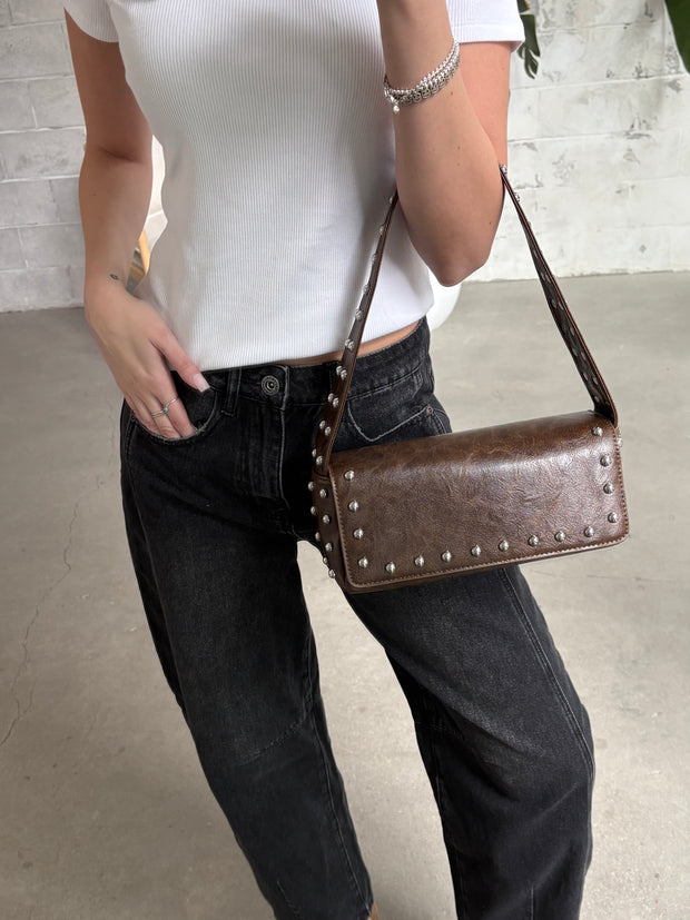 27 Faux Leather Studded Shoulder Bag