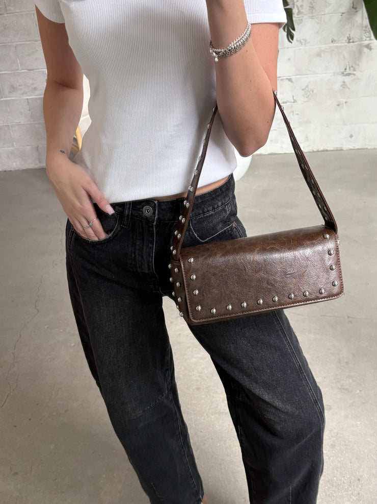 27 Faux Leather Studded Shoulder Bag