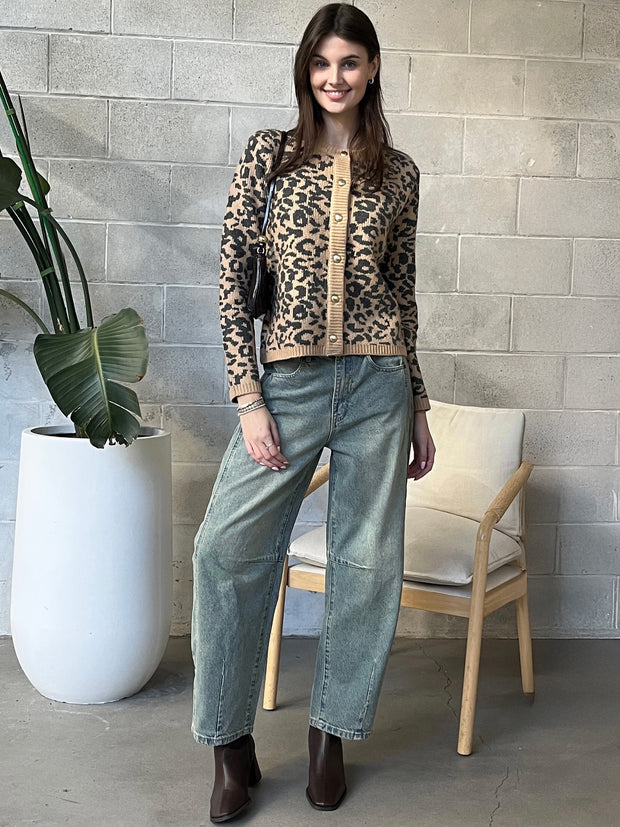 DEX Leopard Crewneck Cardigan
