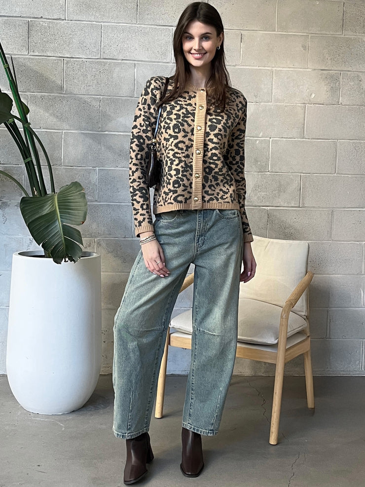 DEX Leopard Crewneck Cardigan