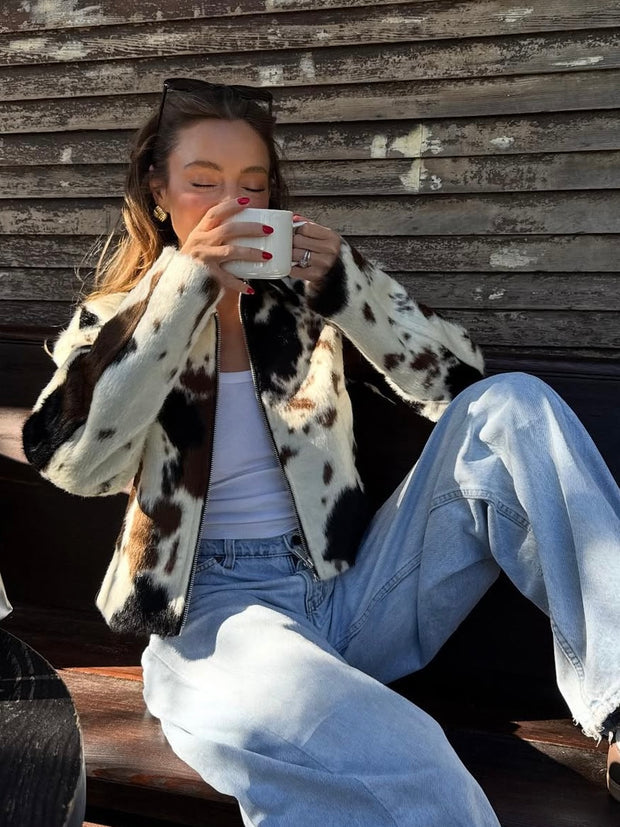 **PRESALE** NOISY MAY Cole Faux Fur Cow Print Jacket