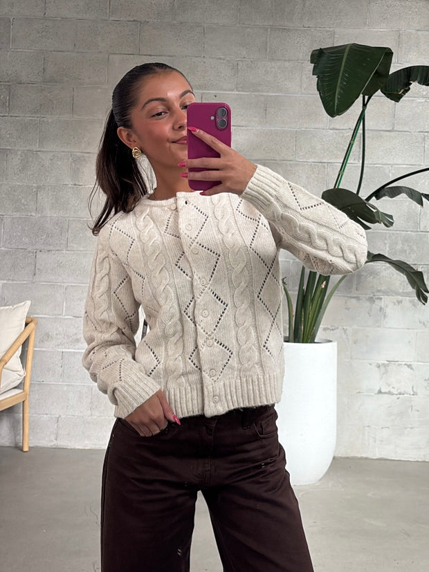 RD STYLE Jocasta Crewneck Cable Knit Cardigan