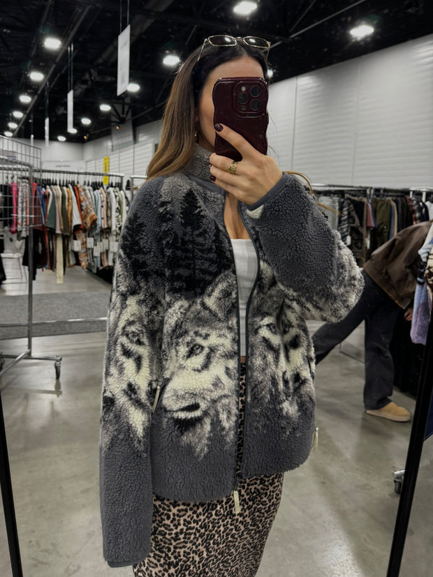 KUWALLA "Horsey Time" and "Wolf Pack" Unisex Sherpa Zip Up Jackets