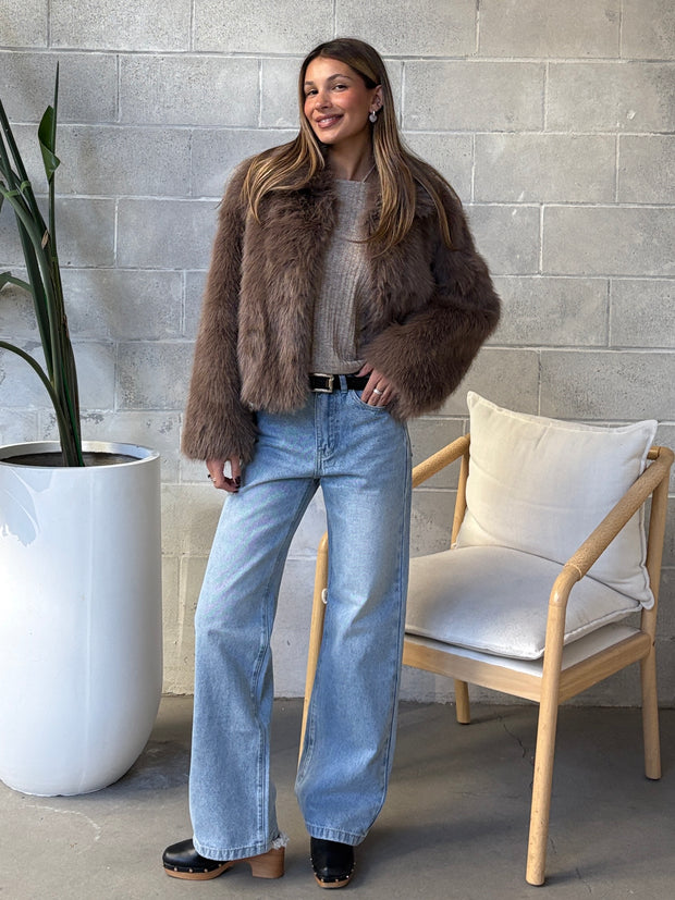 C'EST MOI Faux Fur Cropped Jacket