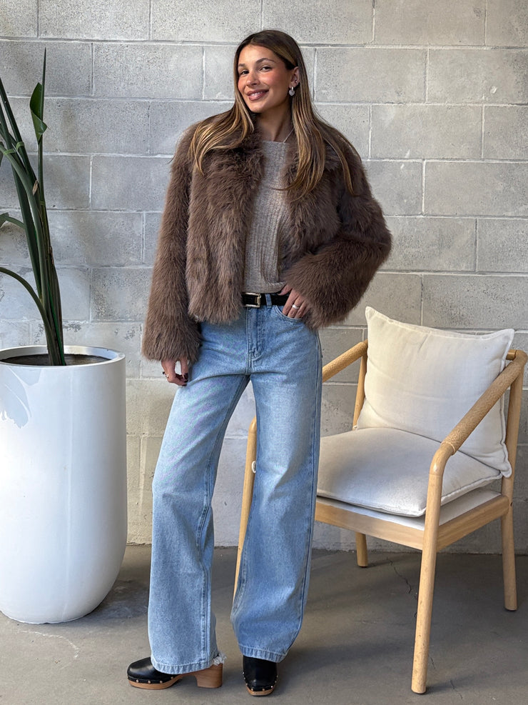 C'EST MOI Faux Fur Cropped Jacket