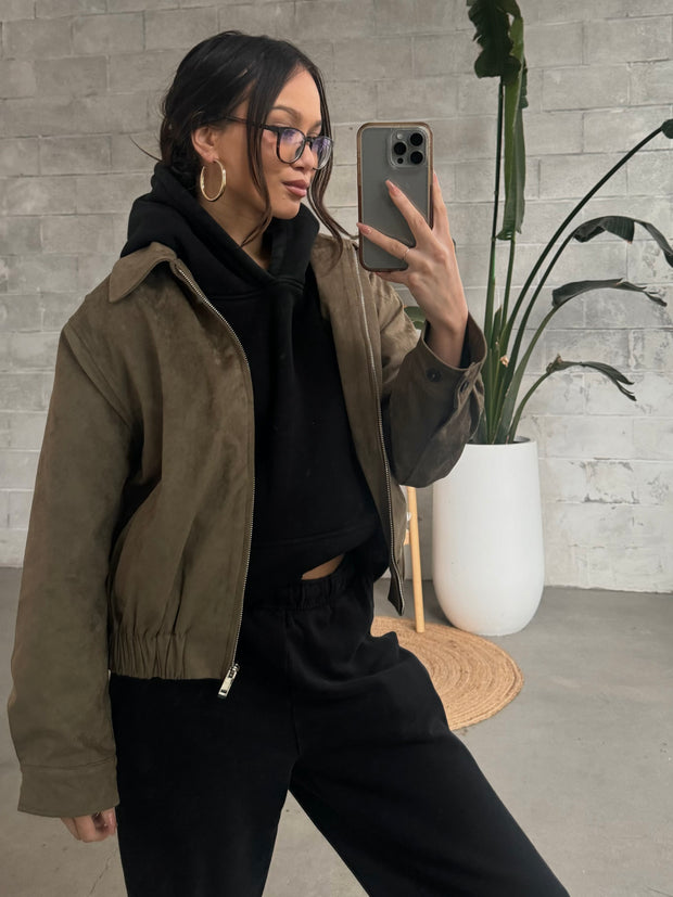 27 Faux Suede Bomber Jacket