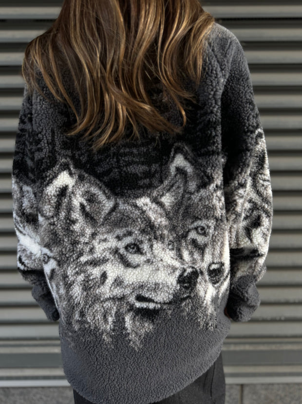 KUWALLA "Horsey Time" and "Wolf Pack" Unisex Sherpa Zip Up Jackets