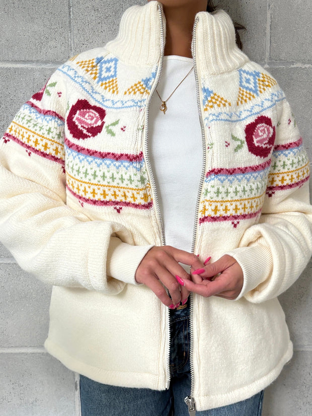 RD STYLE Rose Zip Up Knit Jacket