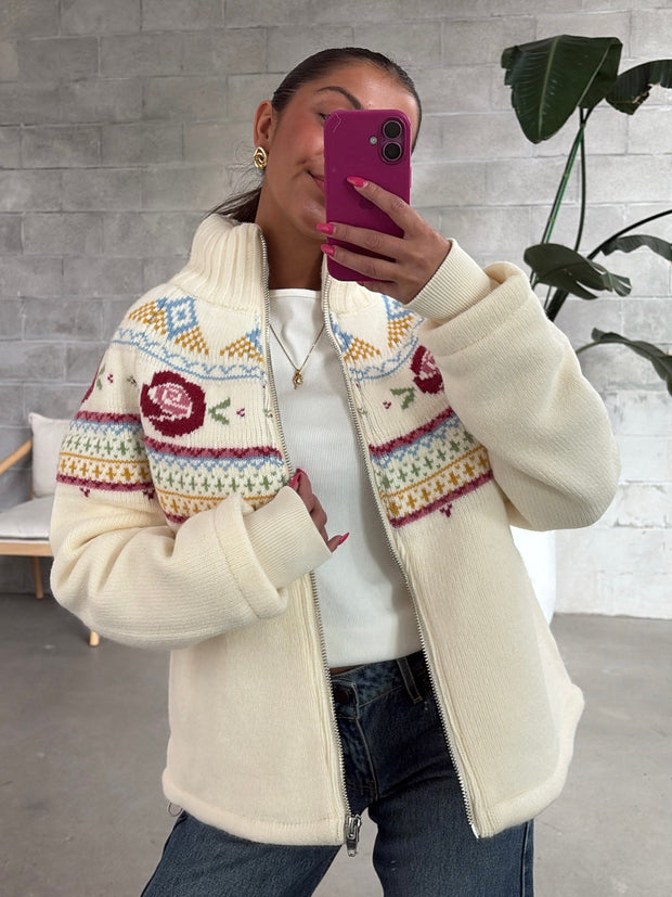 RD STYLE Rose Zip Up Knit Jacket