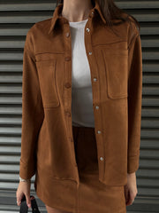 RD STYLE Alisha Faux Suede Button Up Shirt Jacket