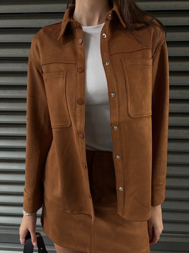 RD STYLE Alisha Faux Suede Button Up Shirt Jacket