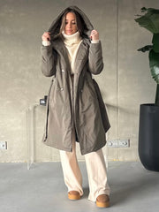 DEX Belted Puffer Hooded Trench Coat