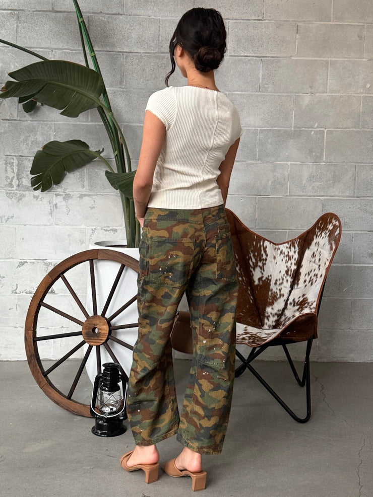 FREE PEOPLE Moxie Printed Low-Slung Barrel Jeans
