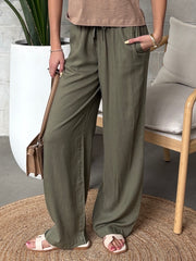 PIECES High Waisted Wide Leg Drawstring Pant