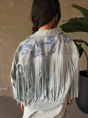 27 Western Embroidered Fringe Button Up Shirt