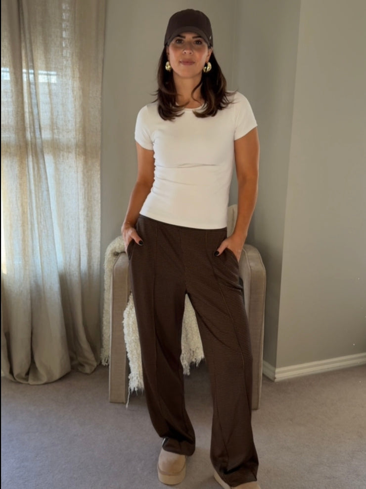 DEX Straight Leg Brown Checkered Pant