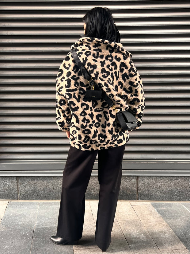 BRUNETTE THE LABEL Leopard Sherpa Jacket