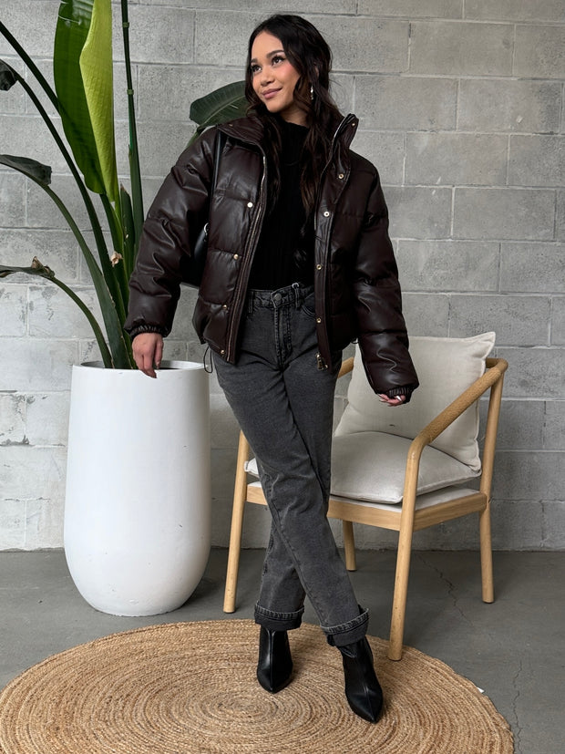 DEX Faux Leather Puffer Jacket