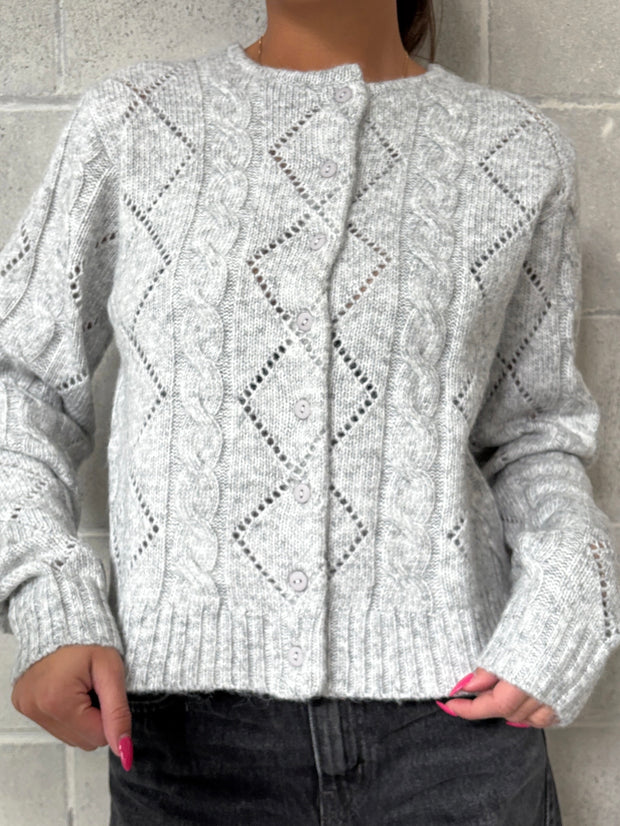 RD STYLE Jocasta Crewneck Cable Knit Cardigan
