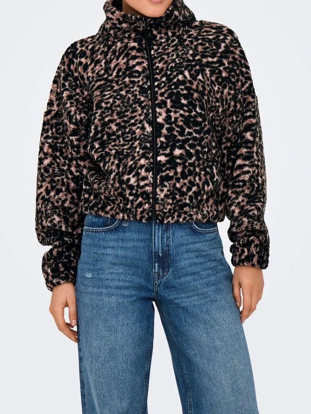 ONLY Lana Leopard Print Sherpa Jacket