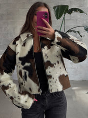 NOISY MAY Cole Faux Fur Cow Print Jacket