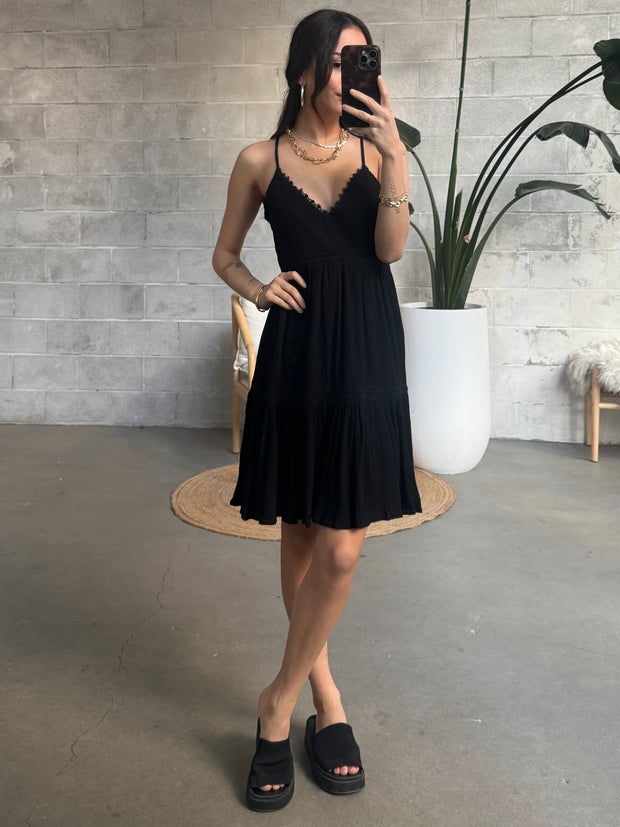 RD STYLE Sharlyn Shirred Tie Back Mini Dress