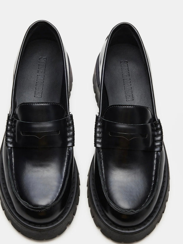 STEVE MADDEN Langsten Black Platform Lug Loafer