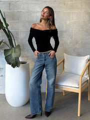 BLACK TAPE Off Shoulder Long Sleeve Top