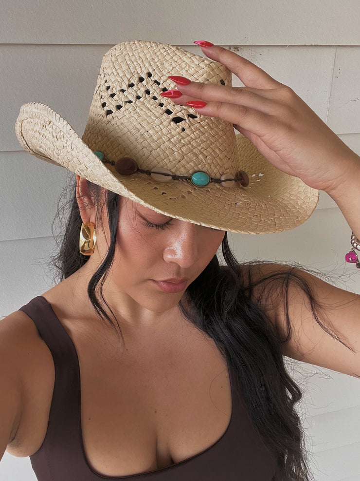 27 Stone Shell Banded Straw Cowboy Hat