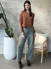 DEX Button Front Cropped Cardigan