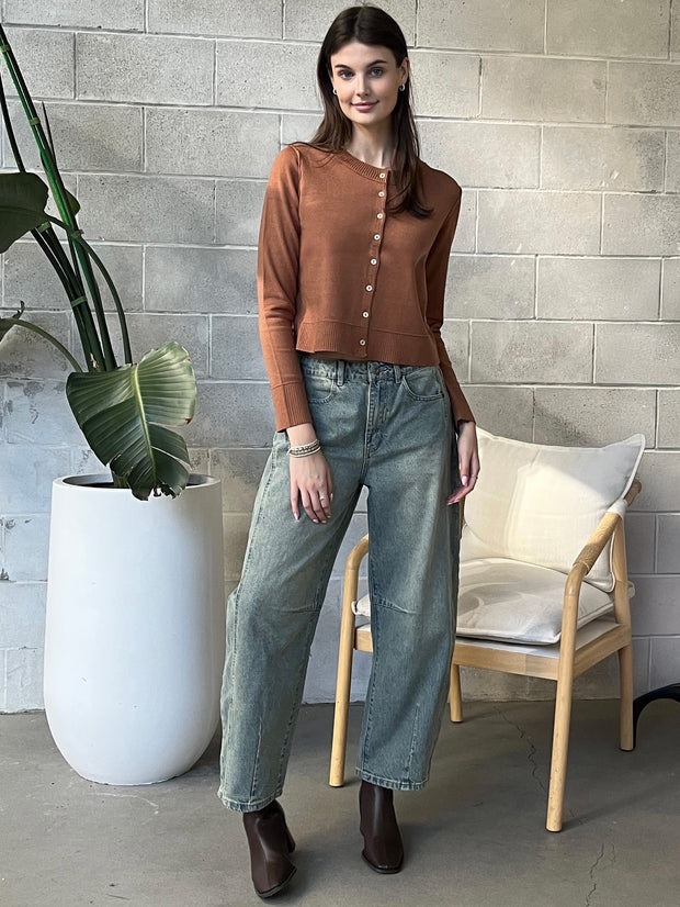 DEX Button Front Cropped Cardigan