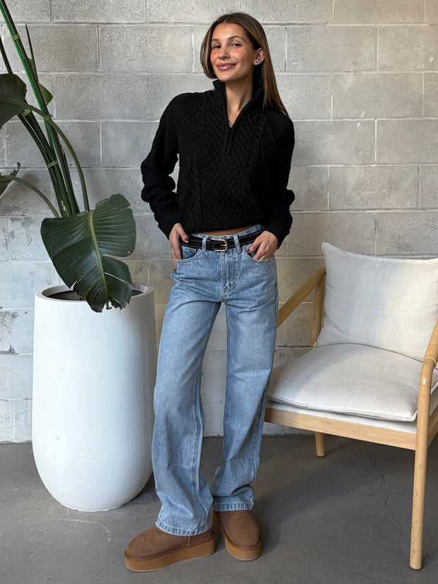ROOM 34 Half Zip Cable Knit Sweater