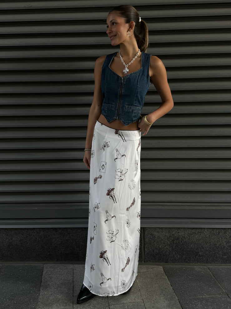 27 Western Print Long Skirt