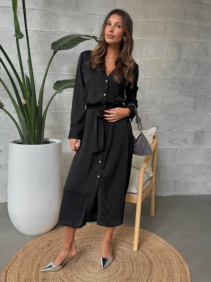 BLACK TAPE Button Front Belted Midi Dress