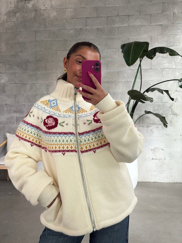 RD STYLE Rose Zip Up Knit Jacket