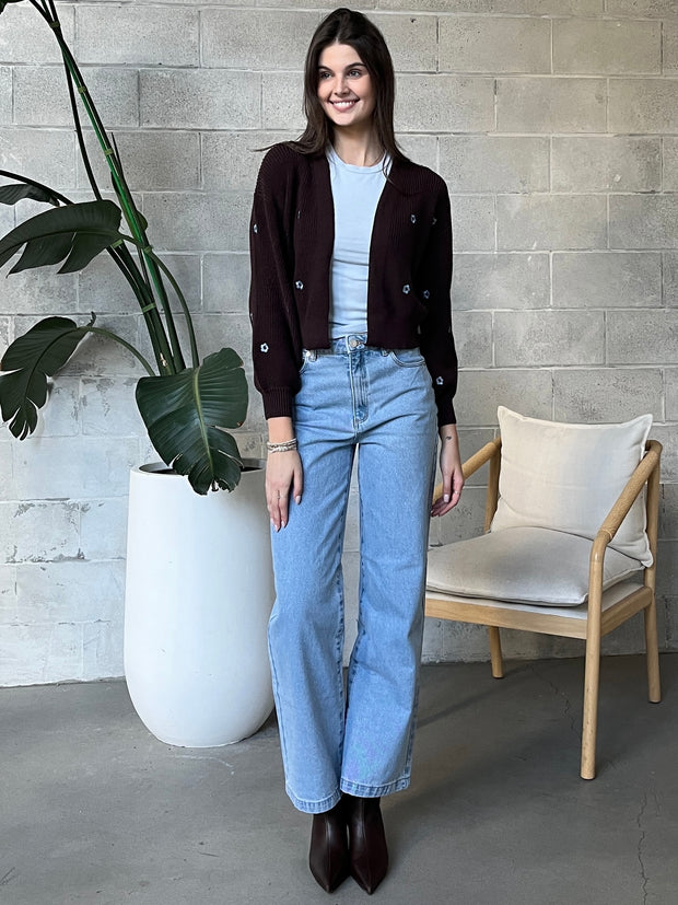 DEX Floral Embroidered Open Cardigan