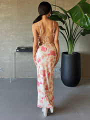 27 Floral Satin Open Back Maxi Slip Dress