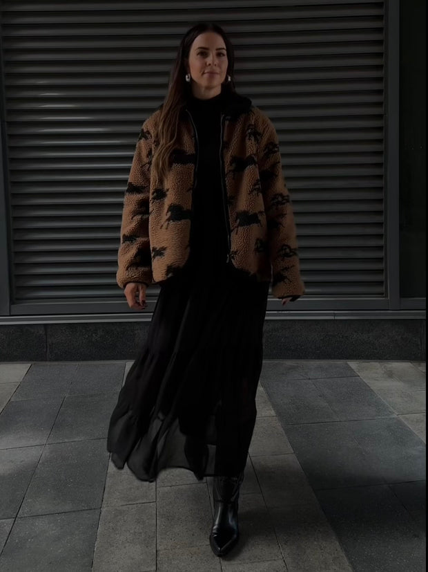 RD STYLE Jolene Horse Print Sherpa Jacket
