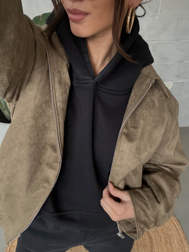 27 Faux Suede Bomber Jacket