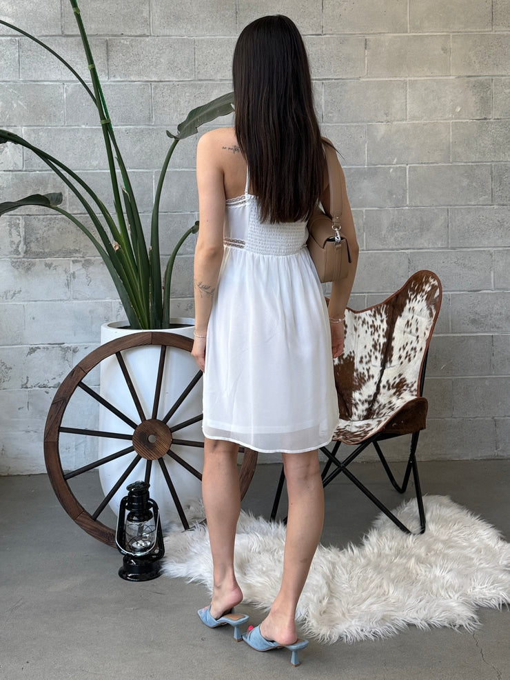 NOISY MAY Lace Trim Tie Front Mini Dress